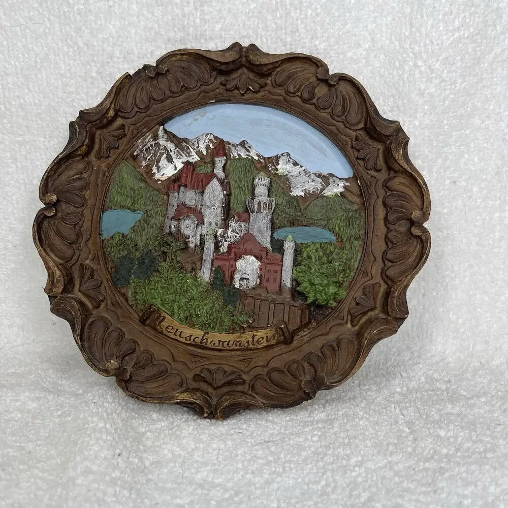 Vintage 3D Decorative Neuschwanstein Souvenir Plate Plaque Multicolor 8